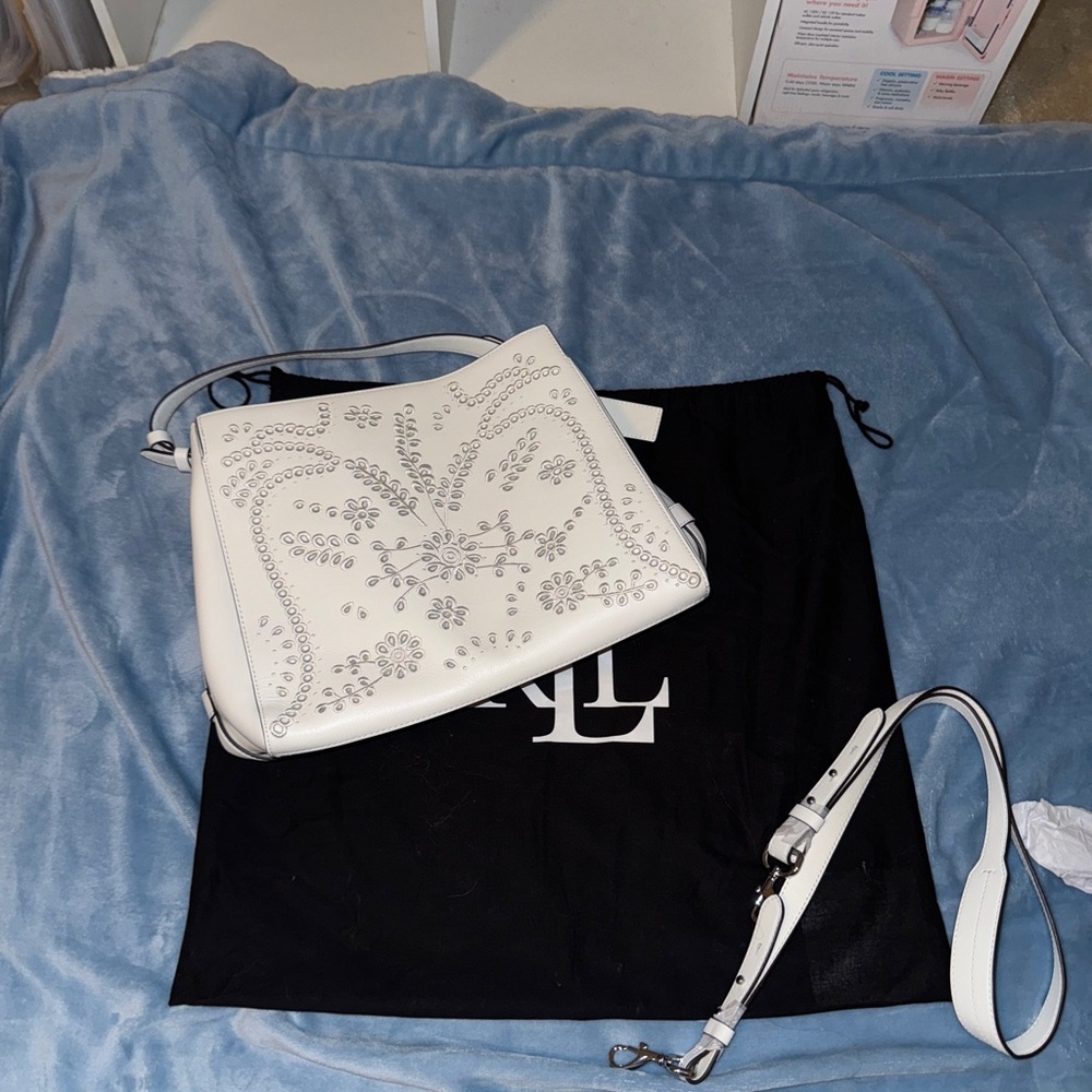 Ralph Lauren White Embroidered Shoulder Bag
